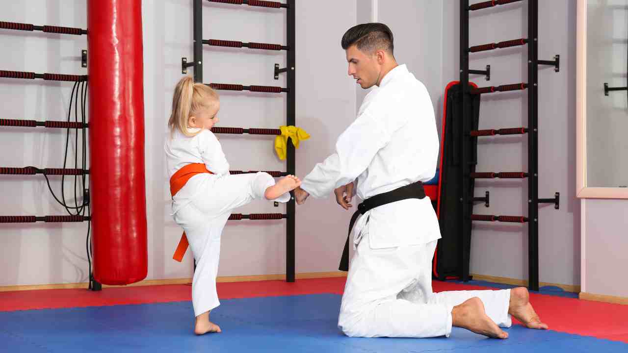 Teaching girl karate